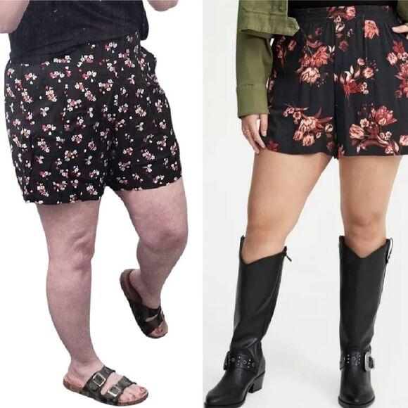 Torrid Black Red Hearts Floral Print Pull On High Rise Shorts Size 10 - Picture 4 of 16